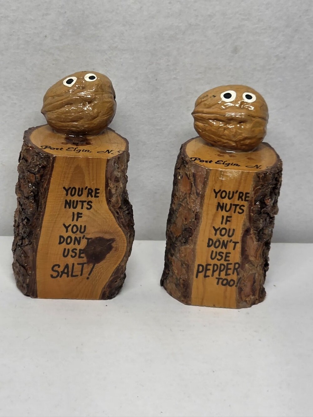 Vintage Wood Bark Salt & Pepper Shakers You're Nuts If You Don't Use Salt Pepper